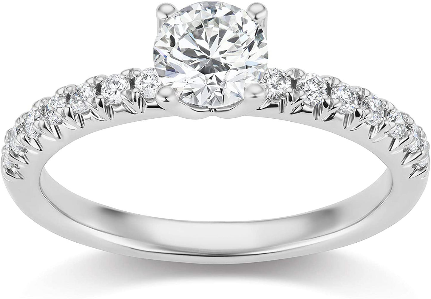 IGI Certified 14K White Gold 2.0 Cttw Round Brilliant-Cut Lab Created Diamond Solitaire Engagement Ring with Pavé-Set Band (1-1/2 Carat Center Stone: G-H Color, VS1-VS2 Clarity) - Size 5.25