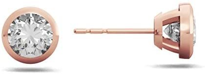 IGI Certified 2.0 Cttw Near Colorless Round Brilliant-Cut Lab Created Diamond 14K Rose Gold Modern Bezel-Set Stud Earrings (I-J Color, VS1-VS2 Clarity)