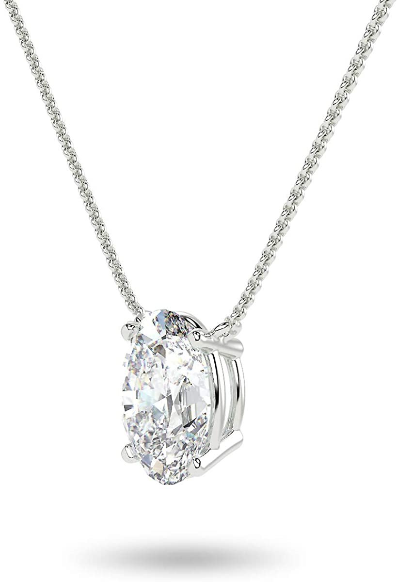 IGI Certified 14K Gold 1/3 to 1-1/2 Carat Oval Shape Lab Created Diamond Suspended Solitaire Pendant Necklace (G-H Color, VS1-VS2 Clarity), 18" - Choice of Gold Color