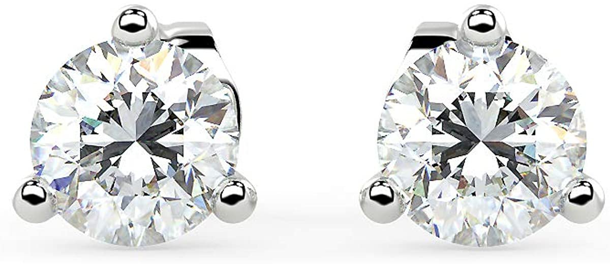 Certified 1.0 to 4.0 Cttw Round Brilliant-Cut Lab Created Diamond 14K Gold Martini-Set 3-Prong Stud Earrings (G-H Color, VS1-VS2 Clarity) - Choice of Metal Colors, Gem Weights