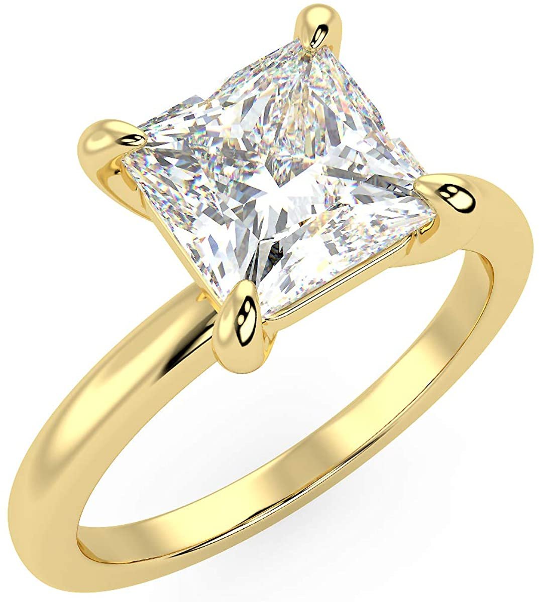 IGI Certified 14K Yellow Gold 2.0 Carat Princess-Cut Lab Created Diamond Classic Square Solitaire Engagement Ring (G-H Color, VS1-VS2 Clarity) - Size 7-1/2