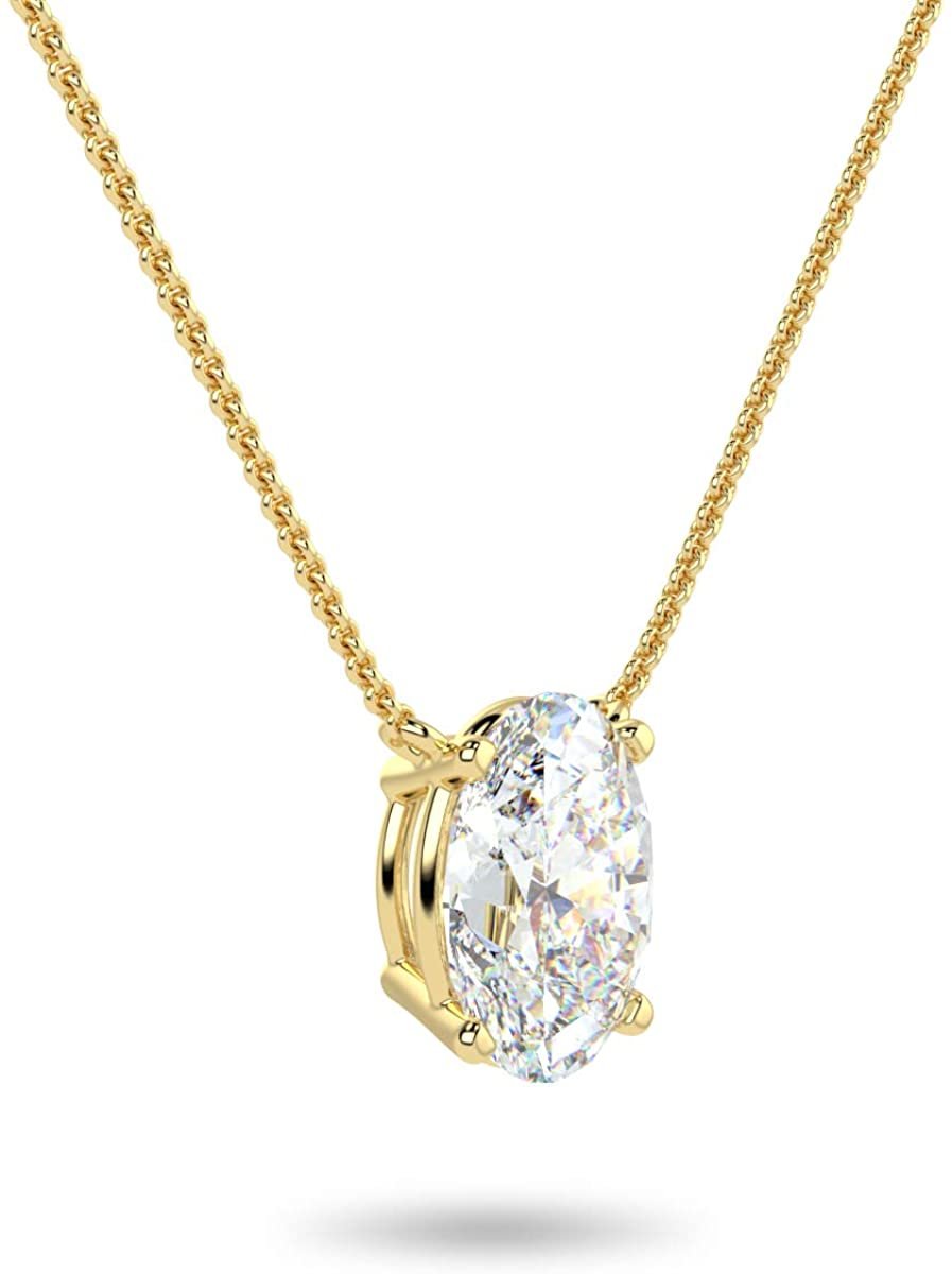 IGI Certified 14K Gold 1/3 to 1-1/2 Carat Oval Shape Lab Created Diamond Suspended Solitaire Pendant Necklace (G-H Color, VS1-VS2 Clarity), 18" - Choice of Gold Color