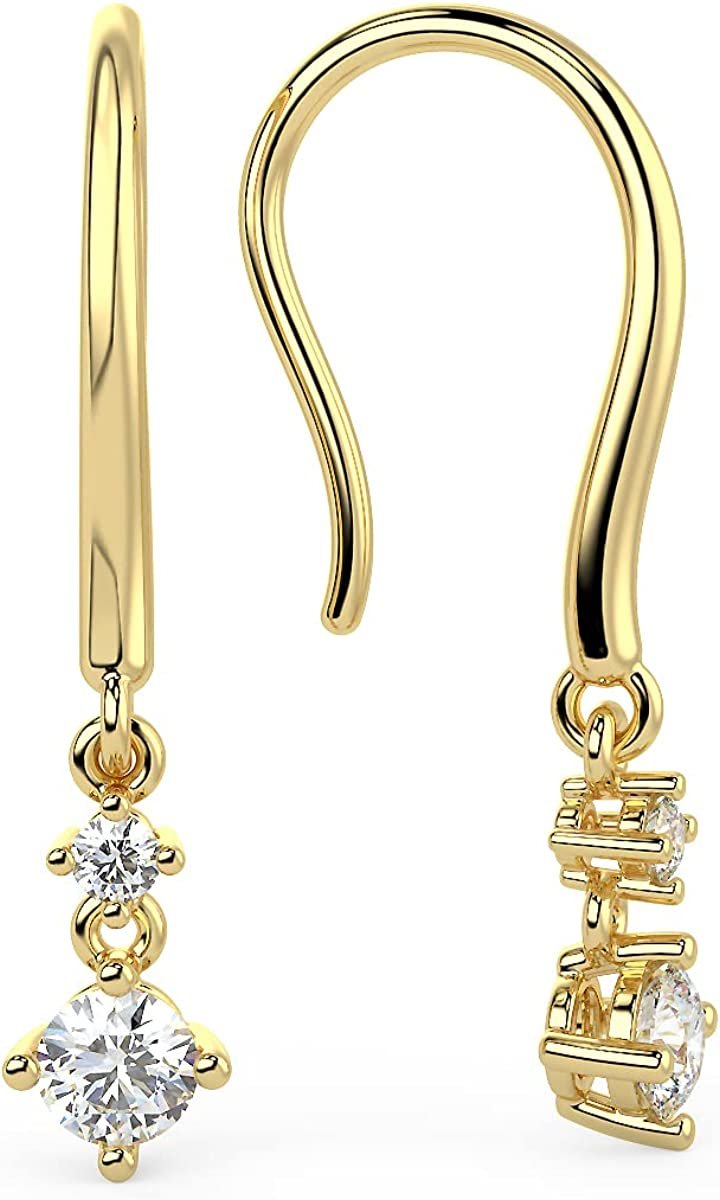 10K Gold 3/8 Cttw Lab Created Diamond 1" Long Two Tier 4-Prong Set Hook Back Dangle Earrings (G-H Color, SI1-SI2 Clarity) - Choice of Gold Color