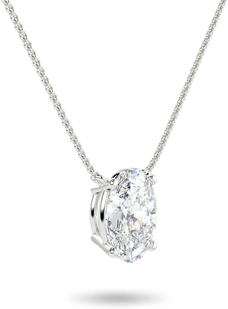 IGI Certified 14K Gold 1/3 to 1-1/2 Carat Oval Shape Lab Created Diamond Suspended Solitaire Pendant Necklace (G-H Color, VS1-VS2 Clarity), 18" - Choice of Gold Color