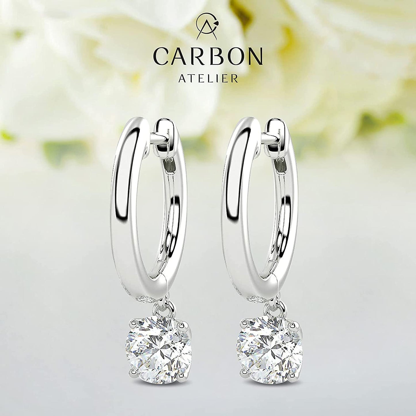 14K Gold Huggie Hoop Earrings with 1/2 to 2/3 Cttw Round Brilliant-Cut Lab Created Diamond Four Prong Set Drops (G-H Color, VS1-VS2 Clarity) - Choice of 14K Gold Color