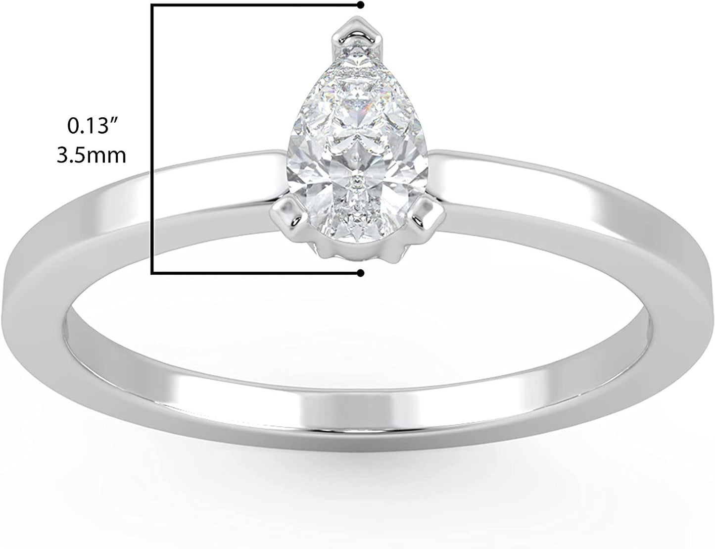 IGI Certified 1/4 Ct Pear Cut Lab Grown Diamond 14K Gold 3-Prong Solitaire Engagement Ring (G-H Color, VS1-VS2 Clarity) - Choice of Gold Color