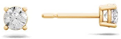 14K Gold 1/4 or 2/3 Cttw Round Brilliant-Cut Lab Grown Diamond Classic Four-Prong Stud Earrings (G-H Color, VS1-VS2 Clarity) - Choice of Gem Weights, Gold Colors