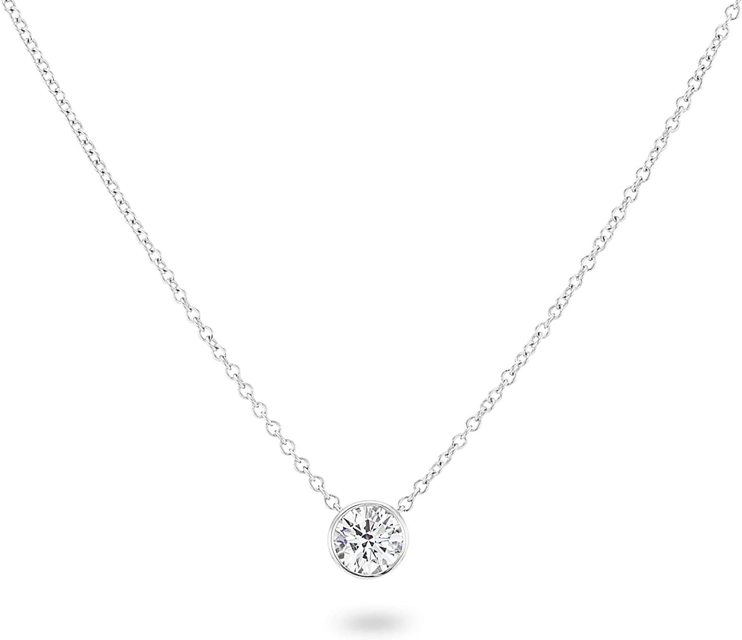 IGI Certified 14K Gold 1/4 to 1/2 Carat Round Brilliant Cut Lab Created Diamond Bezel-Set Solitaire Pendant Necklace (G-H Color, VS1-VS2 Clarity), 18" - Choice of Carat & Gold Color