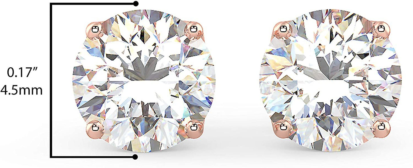 14K Gold 1/4 or 2/3 Cttw Round Brilliant-Cut Lab Grown Diamond Classic Four-Prong Stud Earrings (G-H Color, VS1-VS2 Clarity) - Choice of Gem Weights, Gold Colors