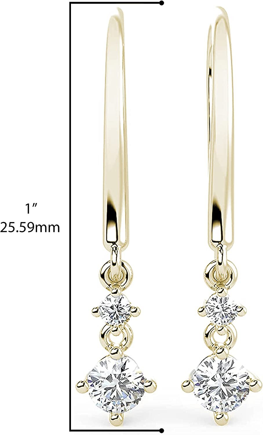 10K Gold 3/8 Cttw Lab Created Diamond 1" Long Two Tier 4-Prong Set Hook Back Dangle Earrings (G-H Color, SI1-SI2 Clarity) - Choice of Gold Color