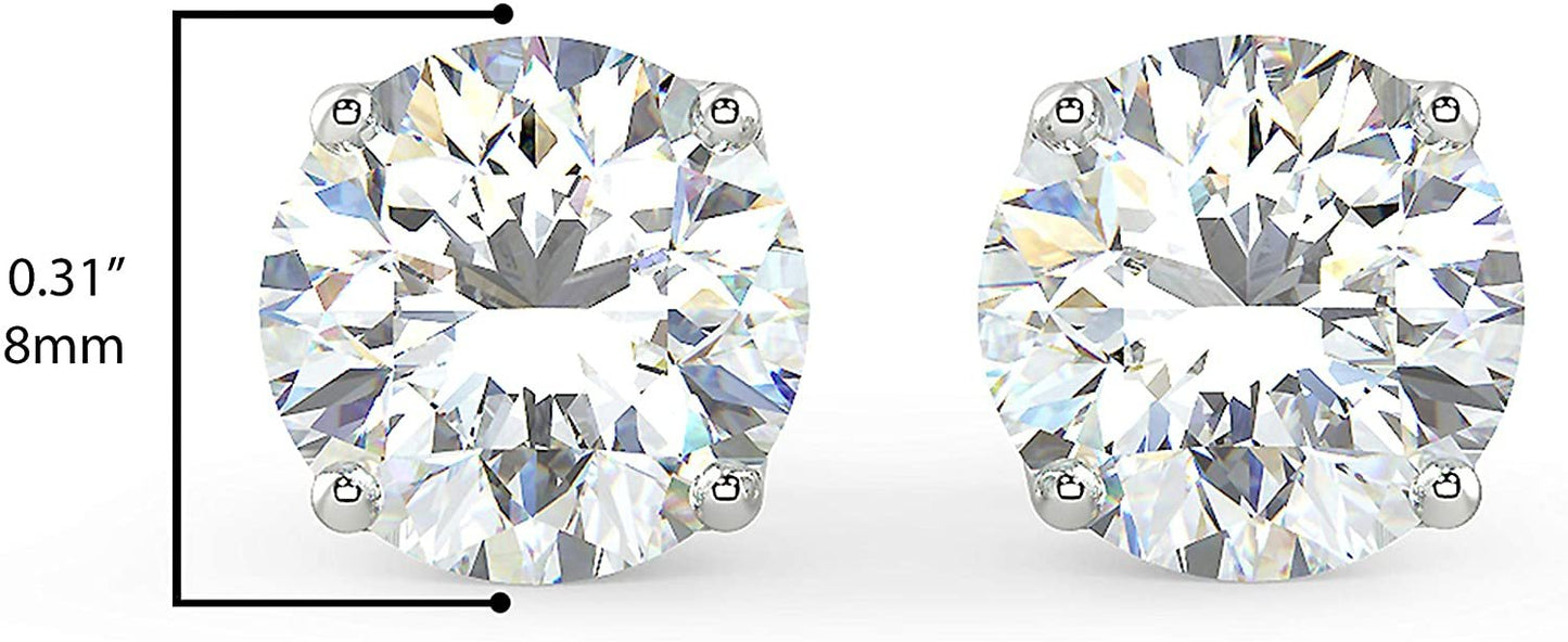 Certified 2.0-4.0 Cttw Near Colorless Round Brilliant-Cut Lab Created Diamond 14K Gold Classic Four-Prong Stud Earrings (I-J Color, VS1-VS2 Clarity) - Choice of Gold Colors, Gem Weights