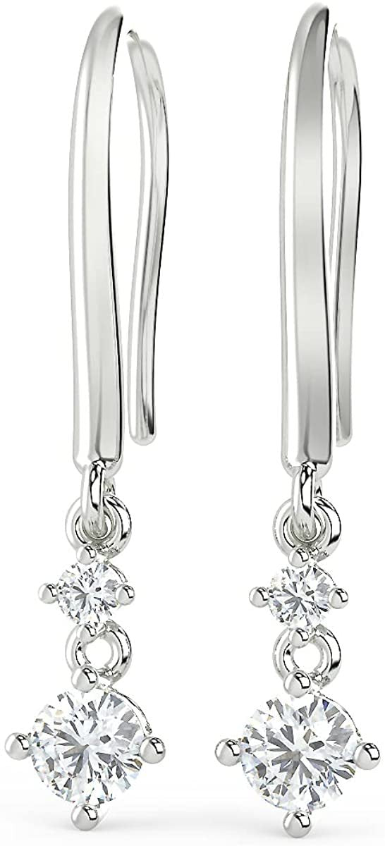 .925 Sterling Silver 3/8 Cttw Lab Grown Diamond Linear Dangle Earrings (G-H Color, SI1-SI2 Clarity)