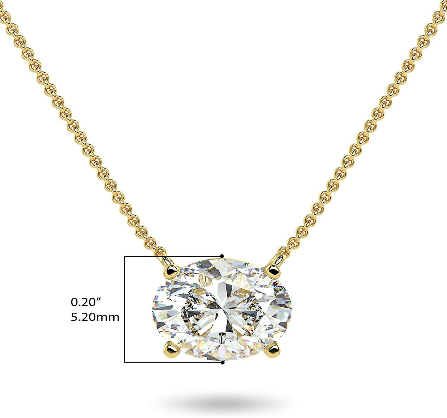 IGI Certified 1/2 Ct Oval Cut Lab Grown Diamond 14K Yellow Gold East-West Solitaire Necklace (G-H Color, VS1-VS2 Clarity)