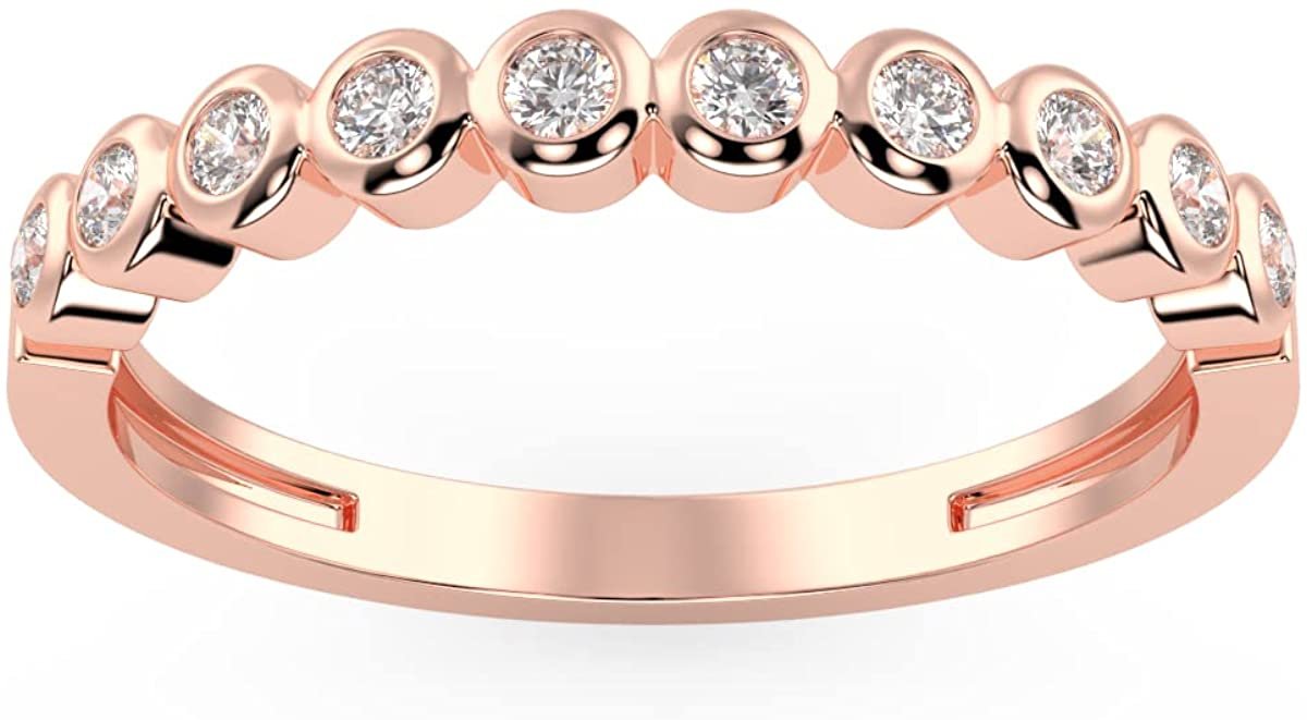 10K Gold 1/10 Cttw Round Brilliant Cut Lab Created Diamond 10 Stone Bezel Set Engagement Ring (G-H Color, SI1-SI2 Clarity)
