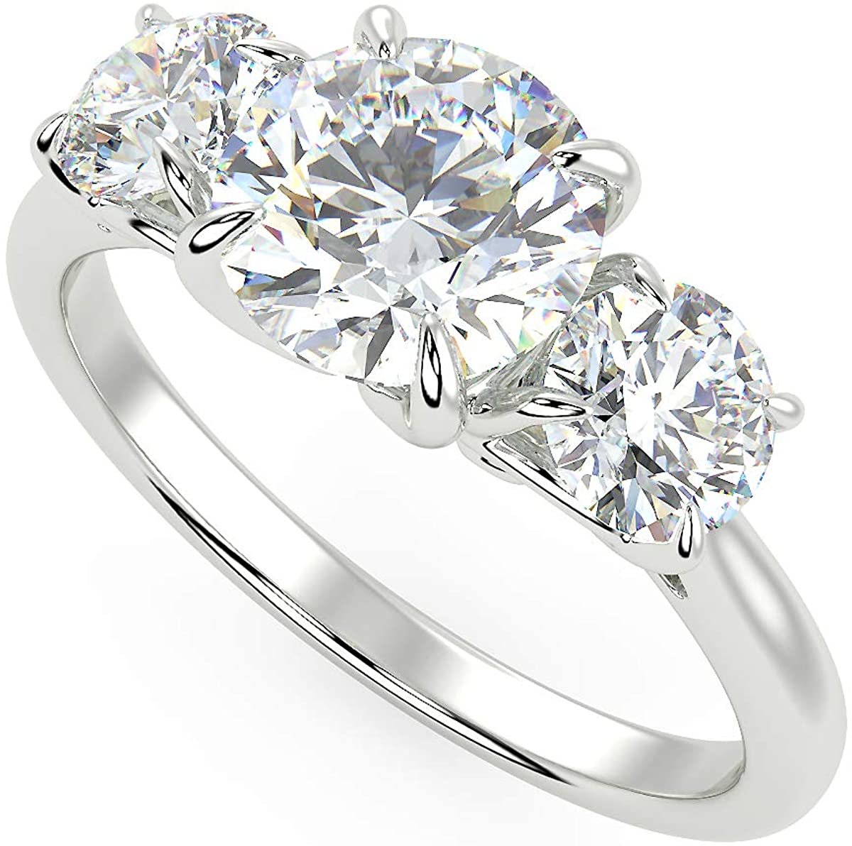 IGI Certified 14K White Gold 1-2/3 Cttw Brilliant-Cut Lab Created Diamond 3-Stone Engagement or Anniversary Ring (G-H Color, VS2 Clarity) - Size 5