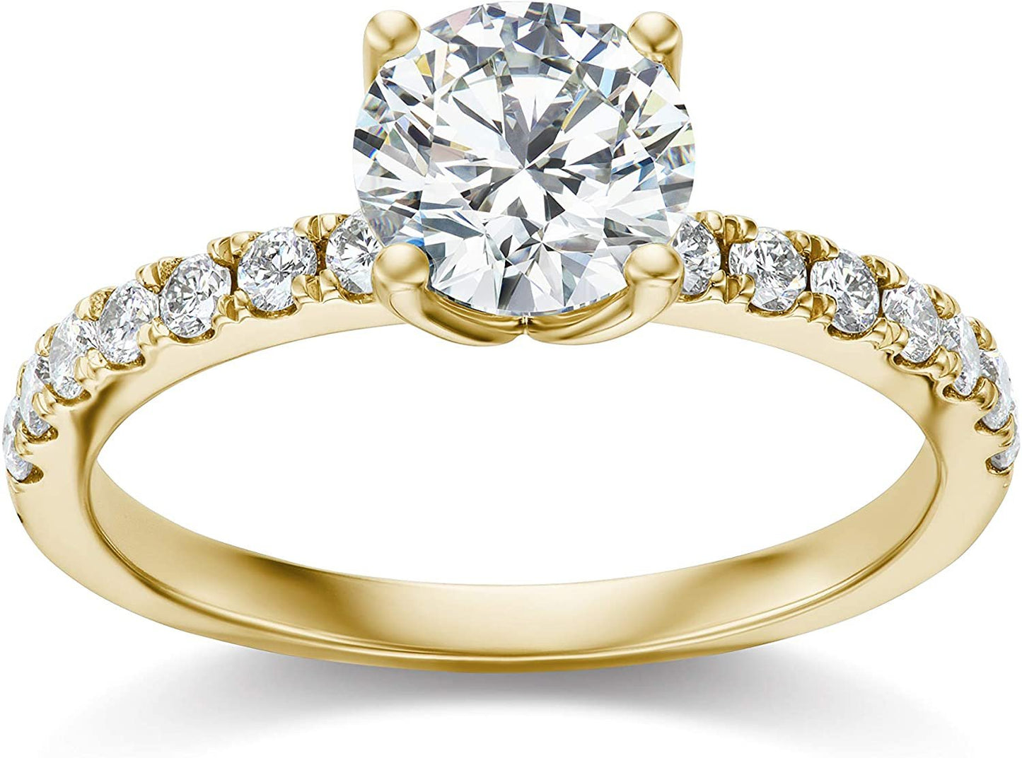 IGI Certified 14K Yellow Gold 2-1/2 Cttw Round Brilliant-Cut Lab Created Diamond Solitaire Engagement Ring with Pavé-Set Band (2.0 Carat Center Stone: G-H Color, VS1-VS2 Clarity) - Size 8.25