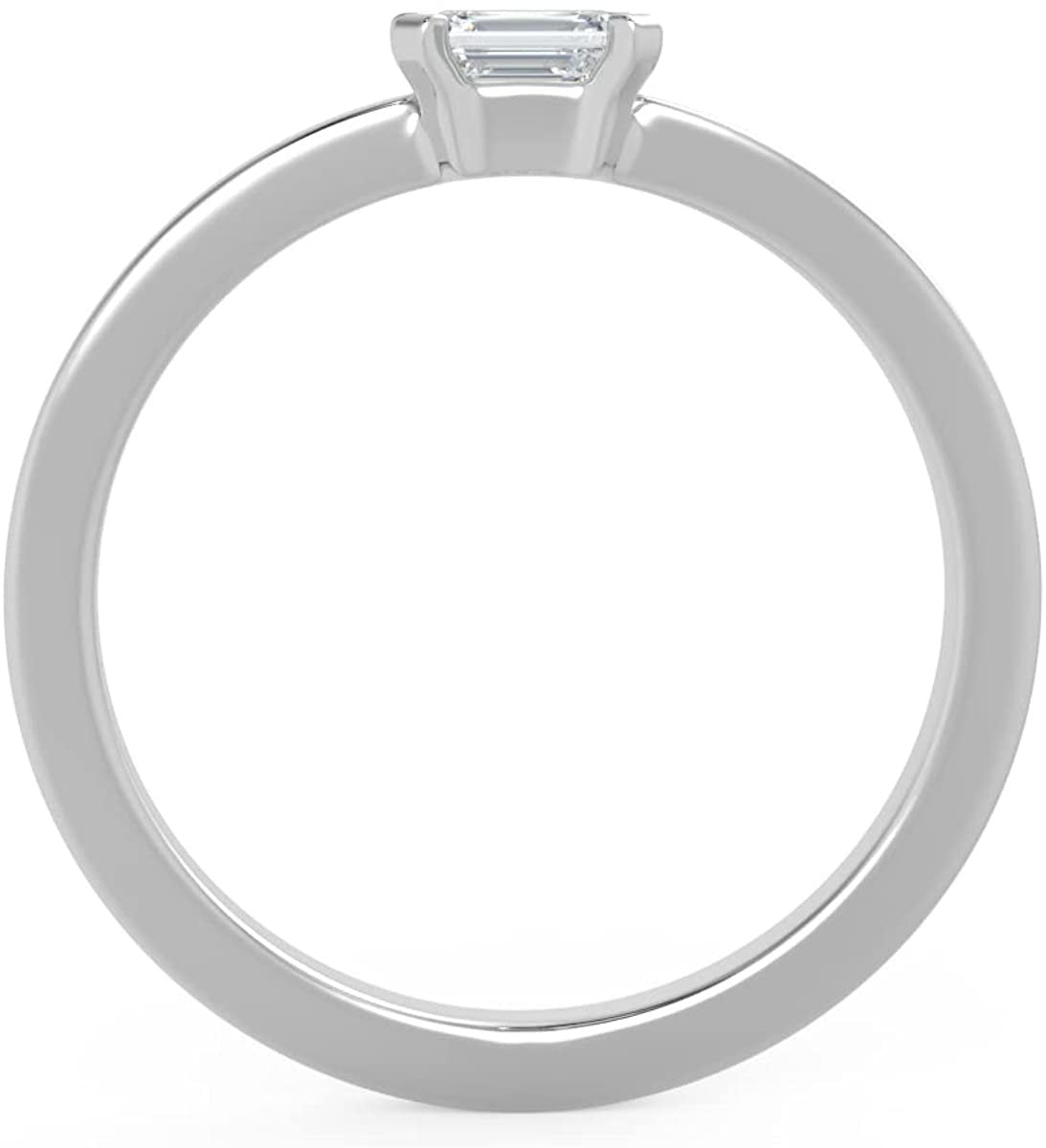 IGI Certified 1/4 Ct Emerald Cut Lab Grown Diamond 14K Gold Horizontal Solitaire Engagement Ring (G-H Color, VS1-VS2 Clarity) - Choice of Gold Color