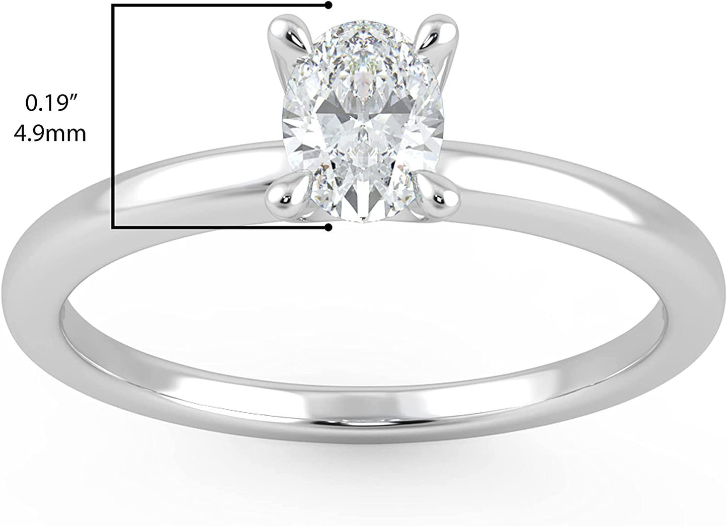 IGI Certified 1/3 Ct Oval Cut Lab Grown Diamond 14K Gold 4-Prong Solitaire Engagement Ring (G-H Color, VS1-VS2 Clarity) - Choice of Gold Color