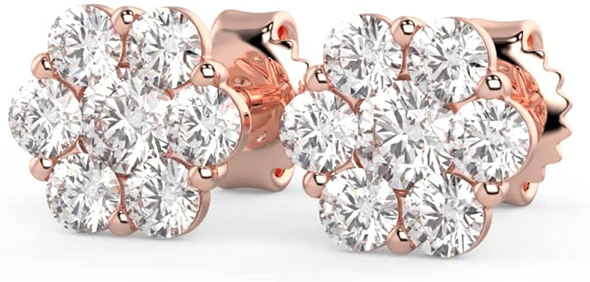 10K Gold 1/4 Cttw Lab Created Diamond 4.5mm 6-Prong Floral Cluster Stud Earrings (G-H Color, SI1-SI2 Clarity) - Choice of Gold Color