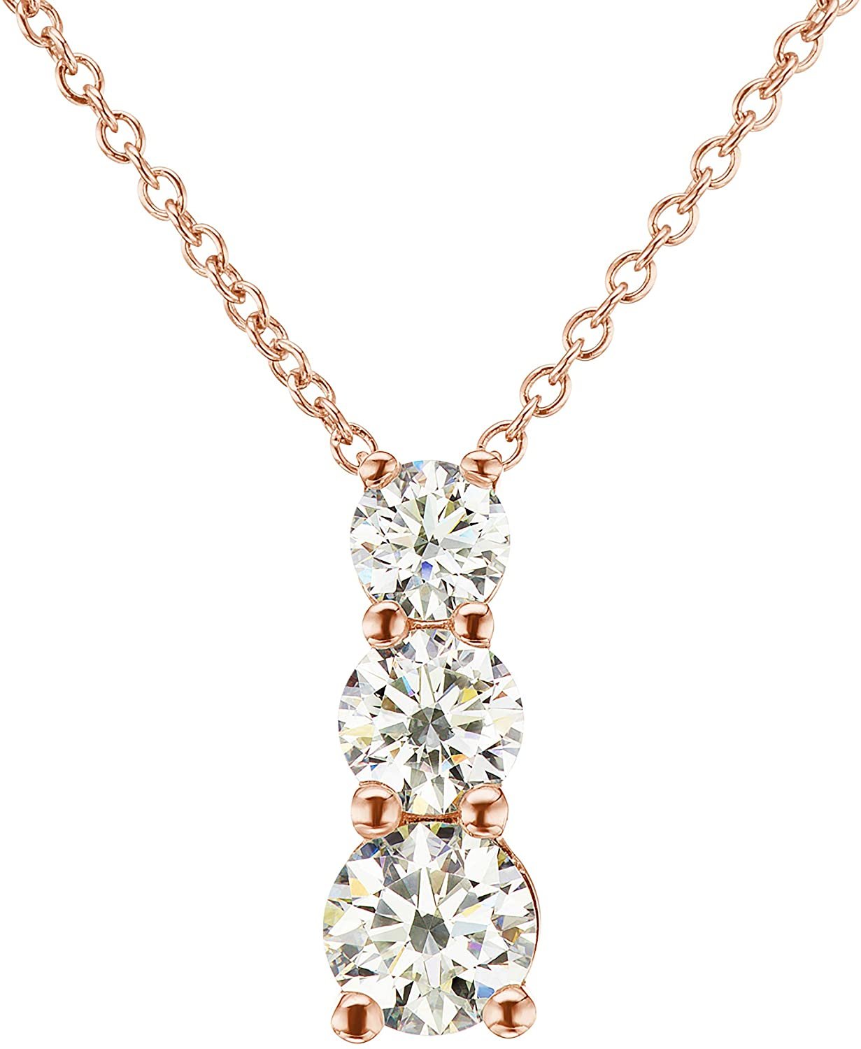 IGI Certified 14K Gold 1-1/2 Cttw Round Brilliant Cut Lab Created Diamond 3 Stone Pendant 18" Necklace (G-H Color, VS1-VS2 Clarity) - Choice of Gold Color