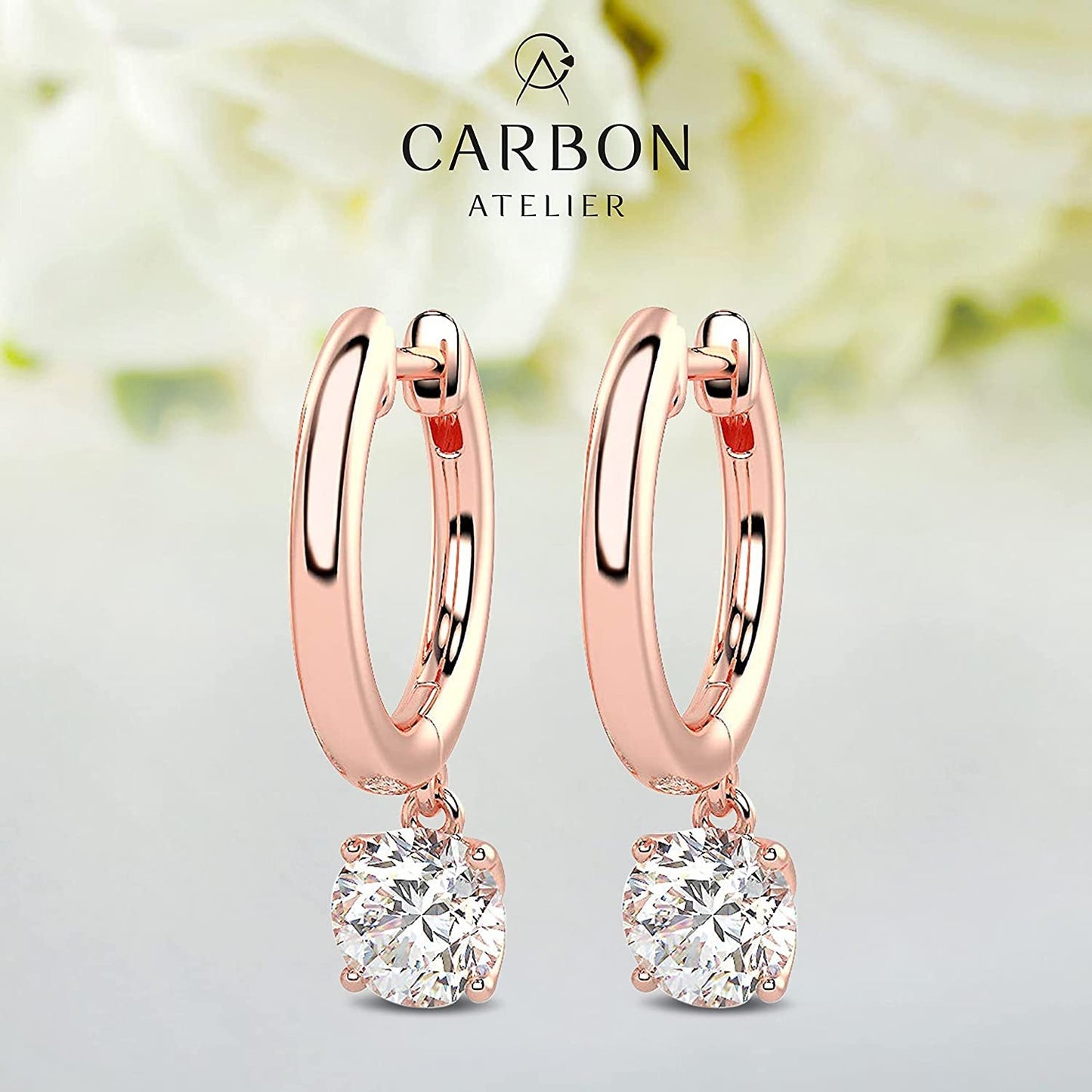 14K Gold Huggie Hoop Earrings with 1/2 to 2/3 Cttw Round Brilliant-Cut Lab Created Diamond Four Prong Set Drops (G-H Color, VS1-VS2 Clarity) - Choice of 14K Gold Color