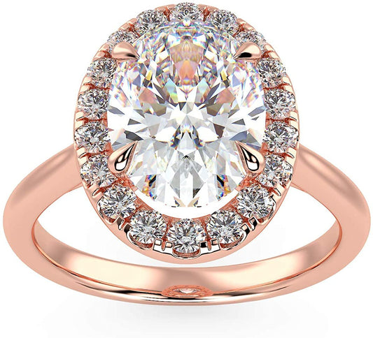 IGI Certified 14K Rose Gold 1-3/4 Carat Oval Lab Created Diamond Vintage-Inspired Halo Engagement Ring (G-H Color, VS1-VS2 Clarity, 1.5 Carat Center Stone) - Size 6