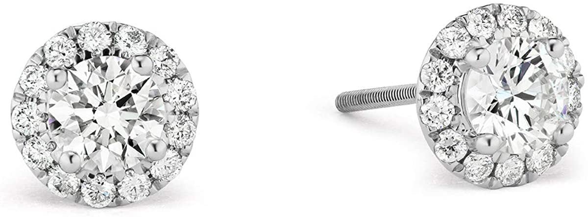 IGI Certified 1.0 or 1-3/8 Cttw Round Brilliant Cut Lab Created Diamond 14K White Gold Halo Stud Earrings (Center Stone G-H Color, VS1-VS2 Clarity) - Choice of Gem Weights