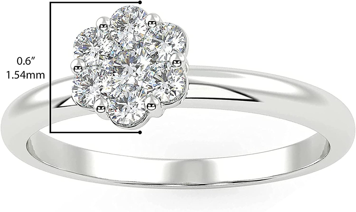 10K Gold 1/5 Cttw Round Brilliant-Cut Lab Grown Diamond Flower Cluster Engagement Ring (G-H Color, SI1-SI2 Clarity) - Choice of Gold Colors