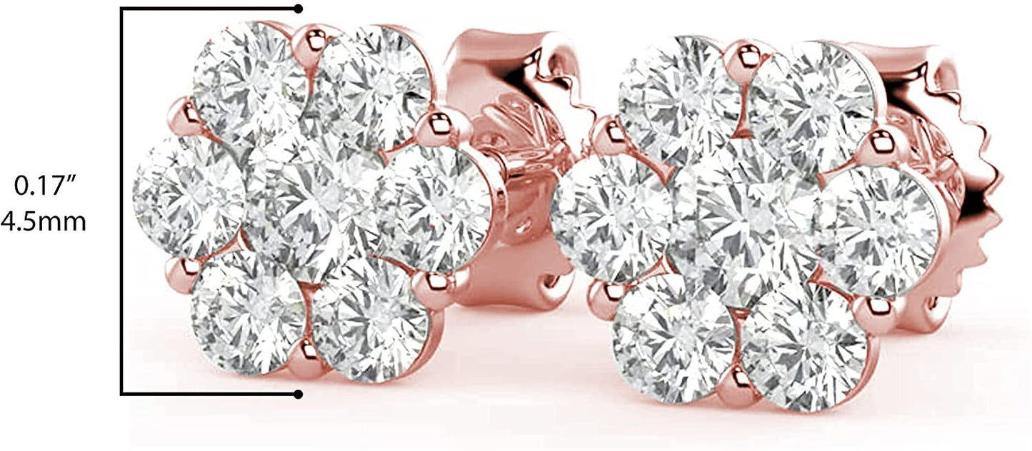 10K Gold 1/4 Cttw Lab Created Diamond 4.5mm 6-Prong Floral Cluster Stud Earrings (G-H Color, SI1-SI2 Clarity) - Choice of Gold Color