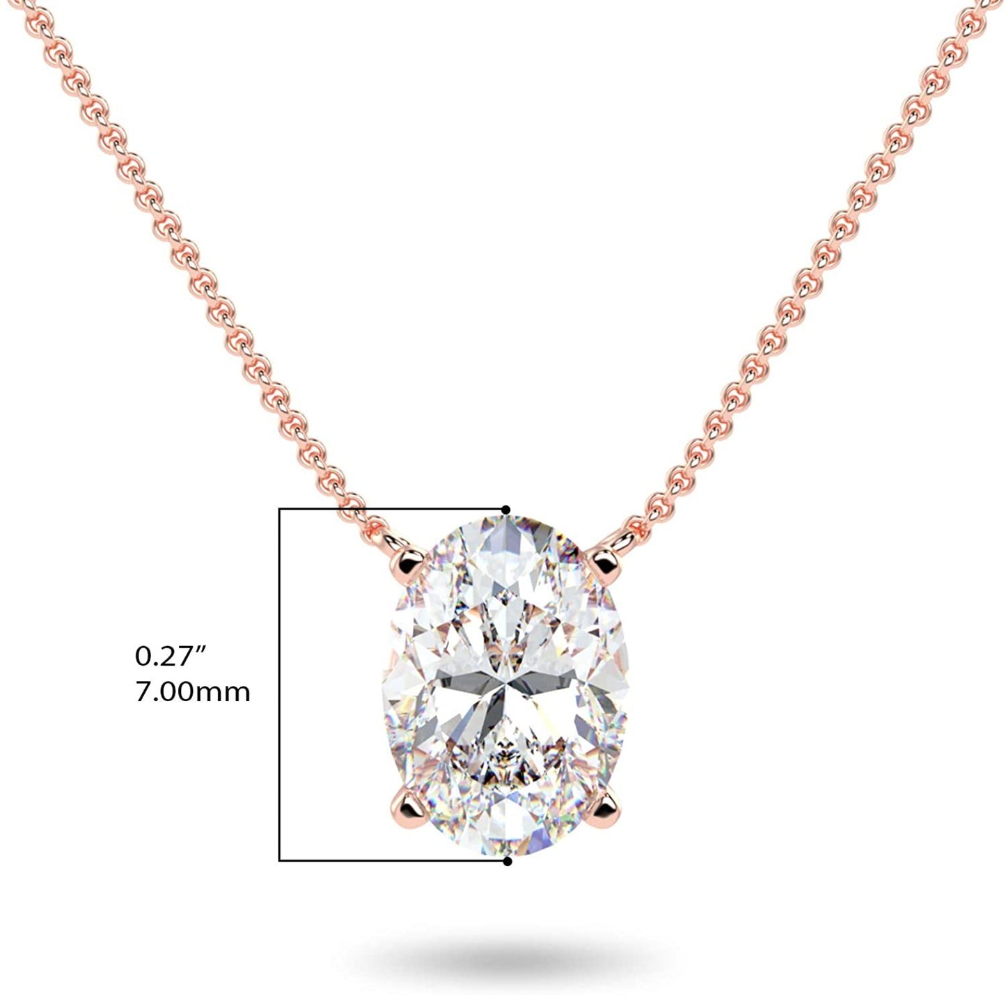 IGI Certified 14K Gold 1/3 to 1-1/2 Carat Oval Shape Lab Created Diamond Suspended Solitaire Pendant Necklace (G-H Color, VS1-VS2 Clarity), 18" - Choice of Gold Color