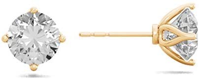 Certified 2.0-3.0 Cttw Round Brilliant-Cut Lab Created Diamond 14K Gold Classic Four-Prong Stud Earrings (J-K Color, SI2-I1 Clarity) - Choice of Gold Colors, Gem Weights