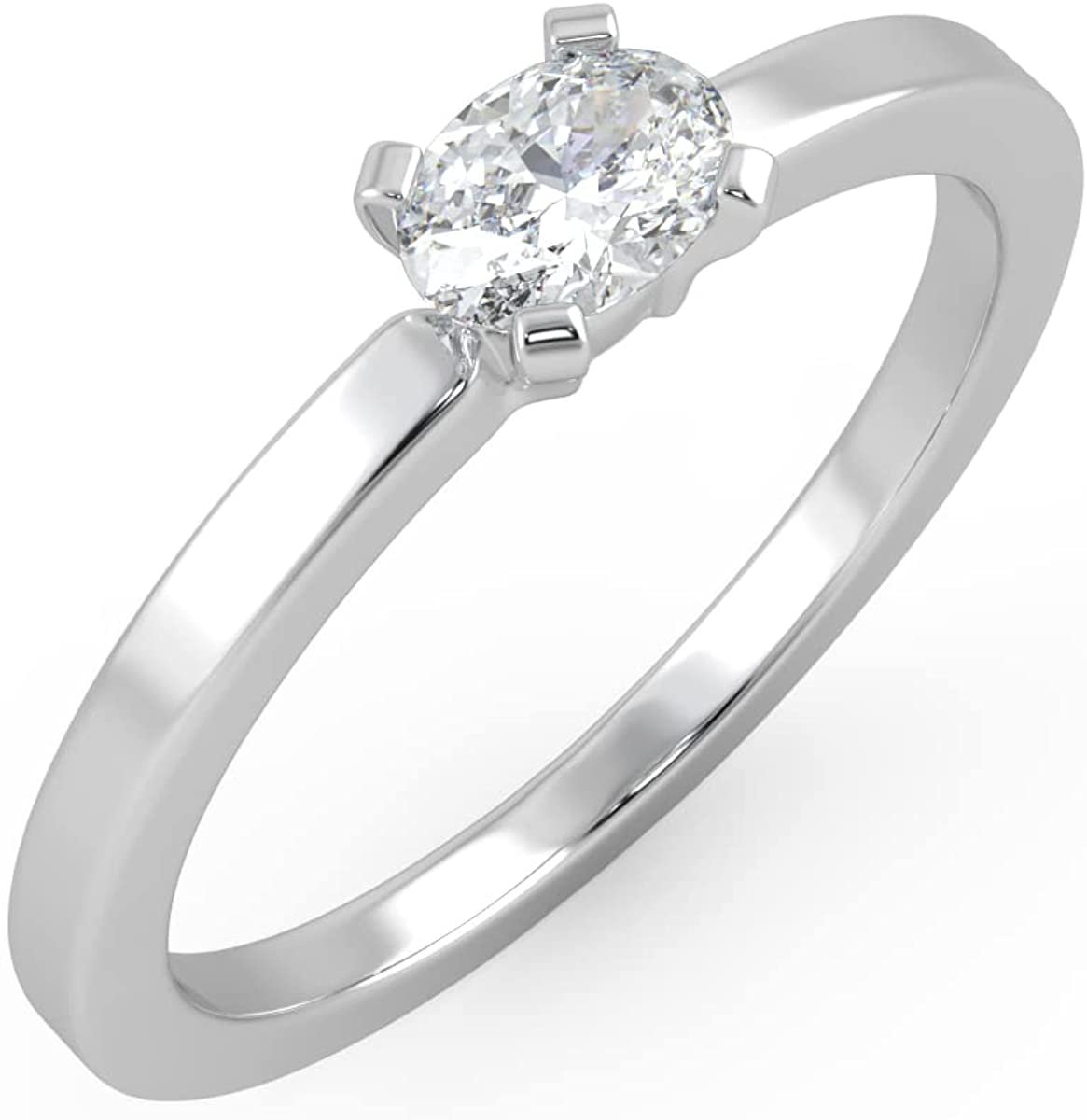 IGI Certified 1/4 Ct Oval Cut Lab Grown Diamond 14K Gold East-West Solitaire Engagement Ring (G-H Color, VS1-VS2 Clarity) - Choice of Gold Color