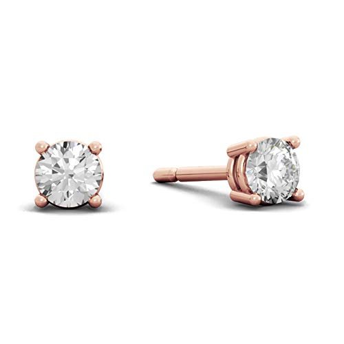 14K Gold 1/4 or 2/3 Cttw Round Brilliant-Cut Lab Grown Diamond Classic Four-Prong Stud Earrings (G-H Color, VS1-VS2 Clarity) - Choice of Gem Weights, Gold Colors