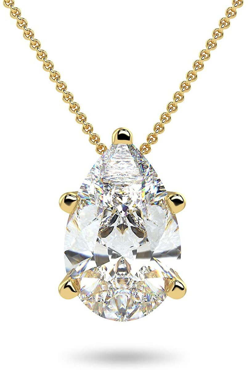14K Gold 1/3 Carat Teardrop Pear-Shaped Lab Created Diamond Solitaire Pendant Necklace (G-H Color, VS1-VS2 Clarity), 18" - Choice of Gold Color