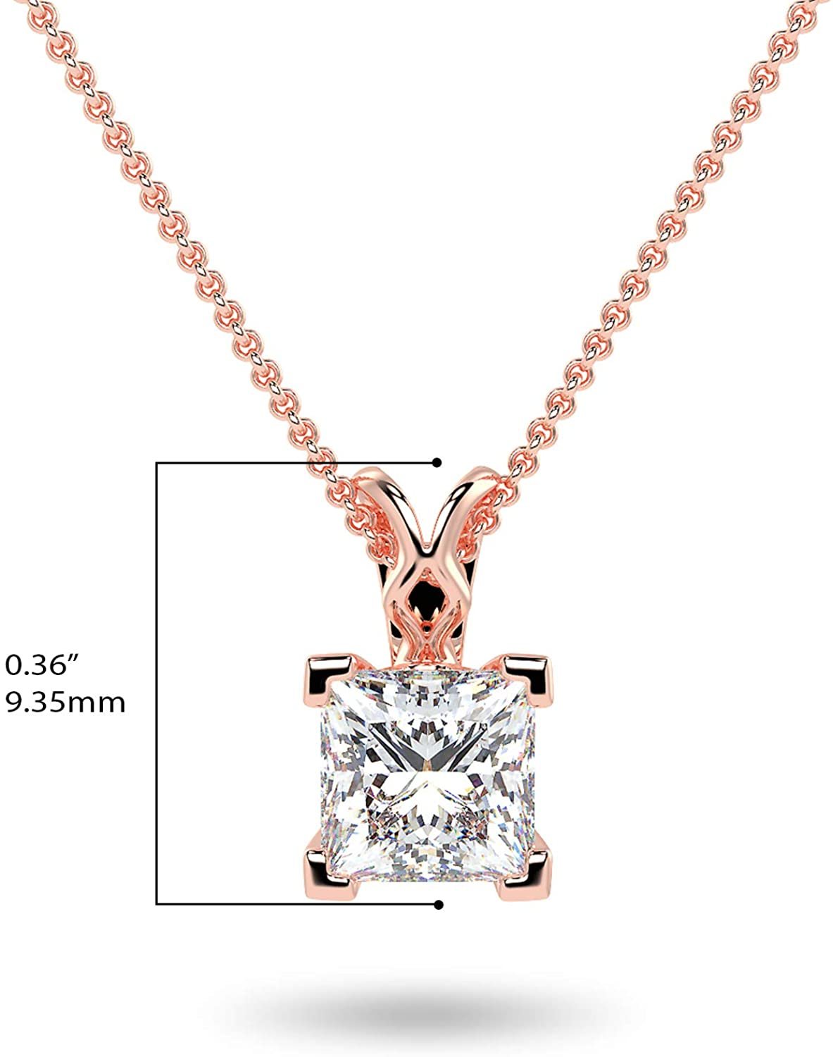 IGI Certified 14K Gold 1/2 or 1.0 Carat Square Princess-Cut Lab Created Diamond X-Bail Solitaire Pendant Necklace (G-H Color, VS1-VS2 Clarity), 18" - Choice of Gold Color