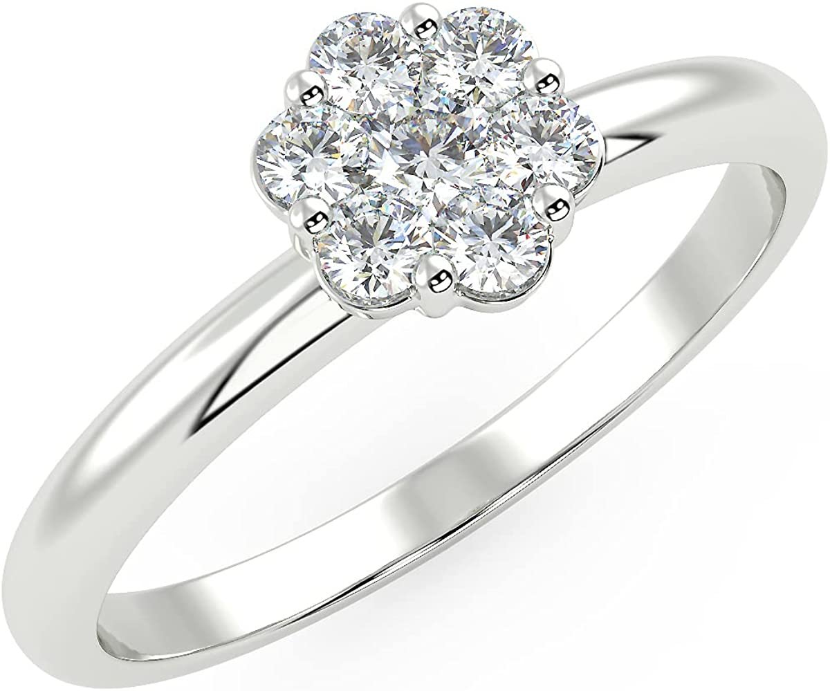 10K Gold 1/5 Cttw Round Brilliant-Cut Lab Grown Diamond Flower Cluster Engagement Ring (G-H Color, SI1-SI2 Clarity) - Choice of Gold Colors