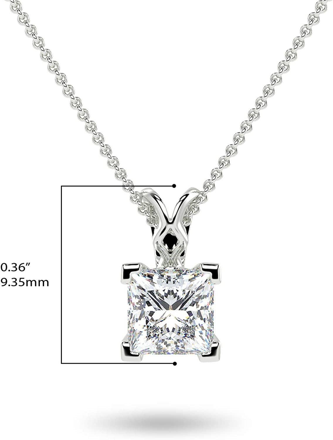 14K Gold 1/3 Carat Square Princess-Cut Lab Created Diamond X-Bail Solitaire Pendant Necklace (G-H Color, VS1-VS2 Clarity), 18" - Choice of Color
