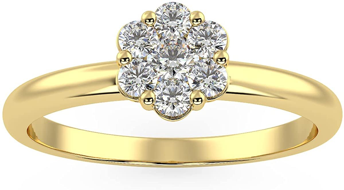 10K Yellow Gold 1/5 Cttw Round Brilliant-Cut Lab Grown Diamond Flower Cluster Engagement or Promise Ring (G-H Color, SI1-SI2 Clarity)