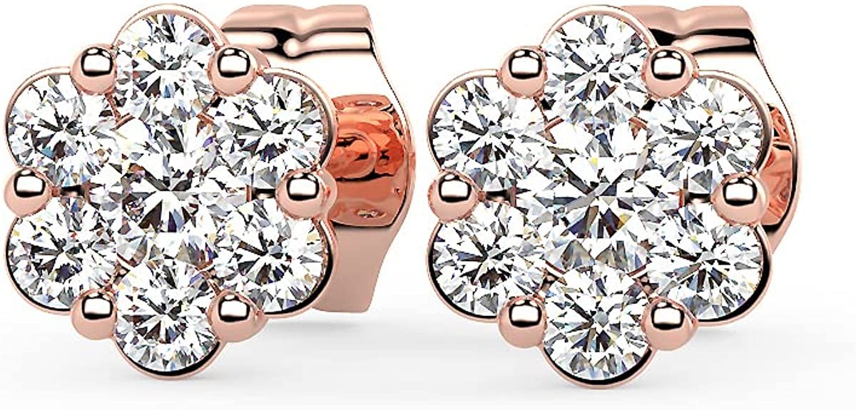 10K Rose Gold 1/5 Cttw Lab Created Diamond 4.5mm Hybrid 6-Prong Bezel Set Floral Cluster Stud Earrings (G-H Color, SI1-SI2 Clarity)