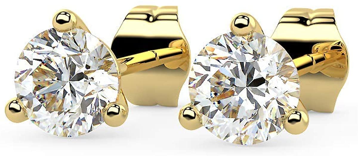 Certified 2.0 to 4.0 Cttw Round Brilliant-Cut Lab Created Diamond 14K Gold Martini-Set 3-Prong Stud Earrings (I-J Color, VS1-VS2 Clarity) - Choice of Gold Color, Gem Weight