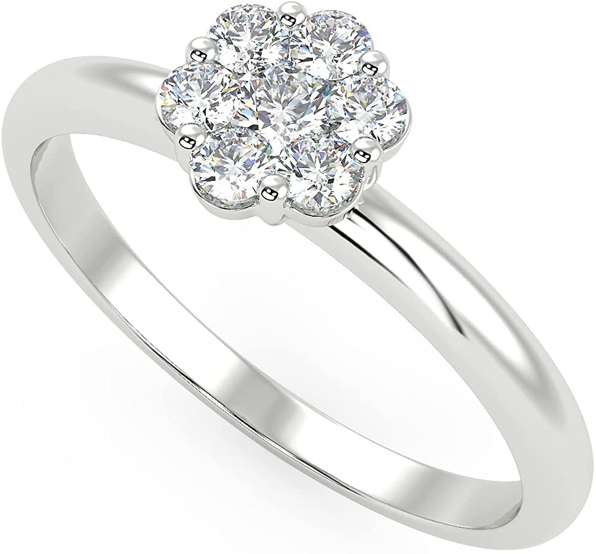 10K Gold 1/5 Cttw Round Brilliant-Cut Lab Grown Diamond Flower Cluster Engagement Ring (G-H Color, SI1-SI2 Clarity) - Choice of Gold Colors