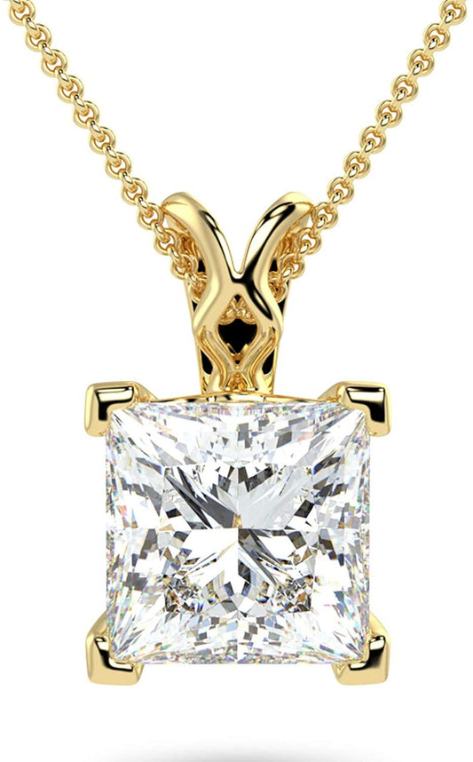 14K Gold 1/3 Carat Square Princess-Cut Lab Created Diamond X-Bail Solitaire Pendant Necklace (G-H Color, VS1-VS2 Clarity), 18" - Choice of Color