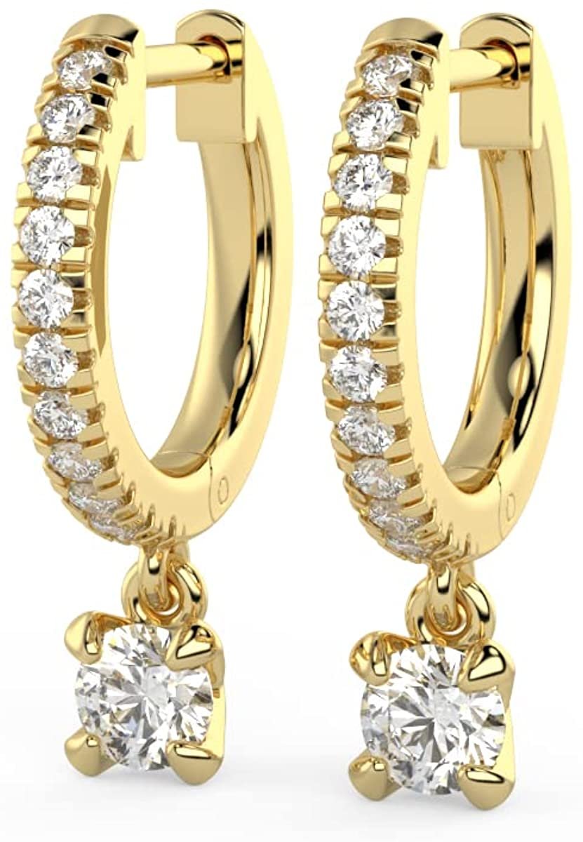 10K Gold 1/2 Cttw Lab Created Diamond 3/4" Long 4-Prong Dangle Style Huggie Earrings (G-H Color, SI1-SI2 Clarity) - Choice of Gold Color