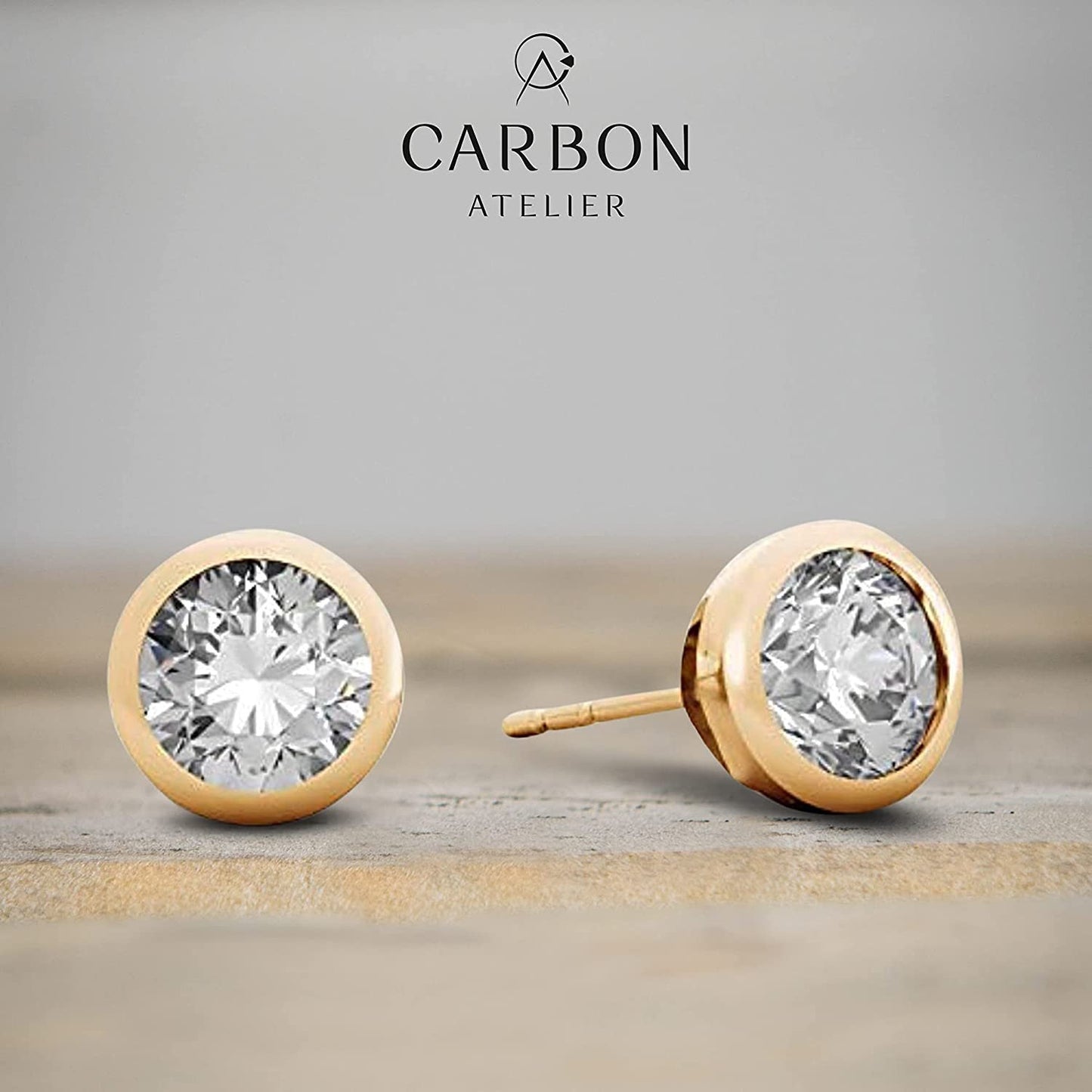 14K Yellow Gold 2/3 Cttw Near Colorless Round Brilliant-Cut Lab Created Diamond Modern Bezel-Set Stud Earrings (G-H Color, VS1-VS2 Clarity)
