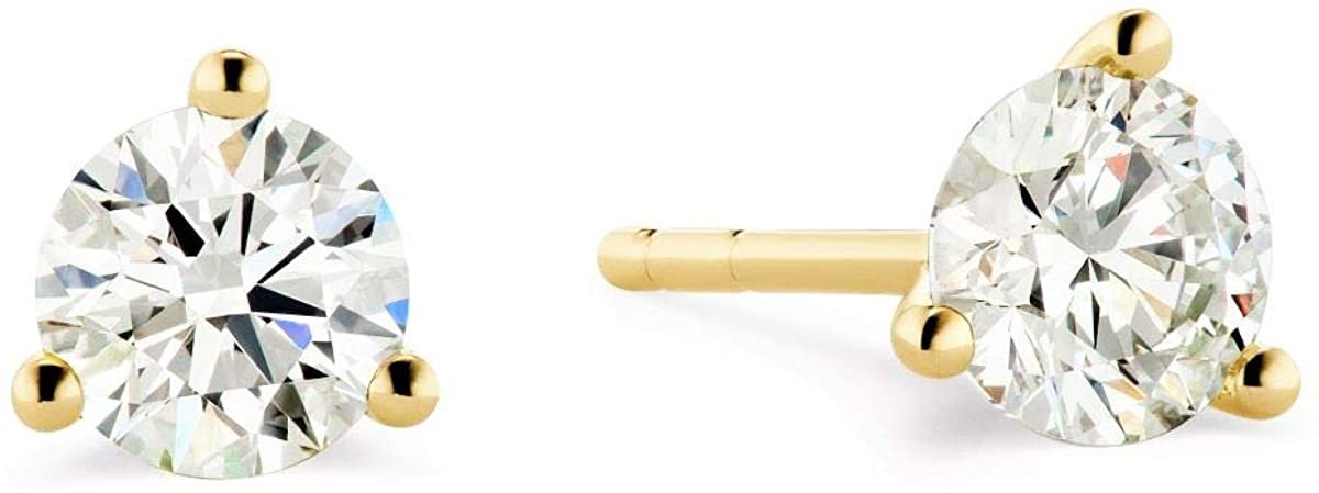 Certified 2.0 to 4.0 Cttw Round Brilliant-Cut Lab Created Diamond 14K Gold Martini-Set 3-Prong Stud Earrings (I-J Color, VS1-VS2 Clarity) - Choice of Gold Color, Gem Weight