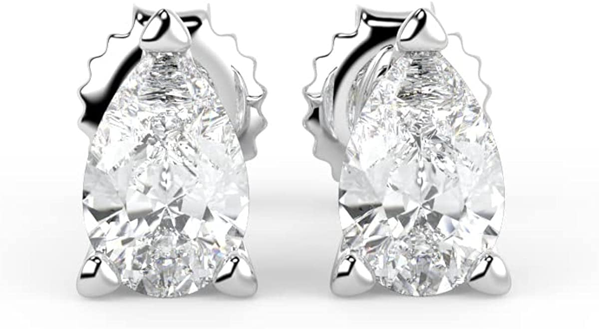 IGI Certified 1/2 Cttw Pear Cut Lab Grown Diamond 14K Gold 3-Prong Pushback Stud Earrings (G-H Color, VS1-VS2 Clarity) - Choice of Gold Color