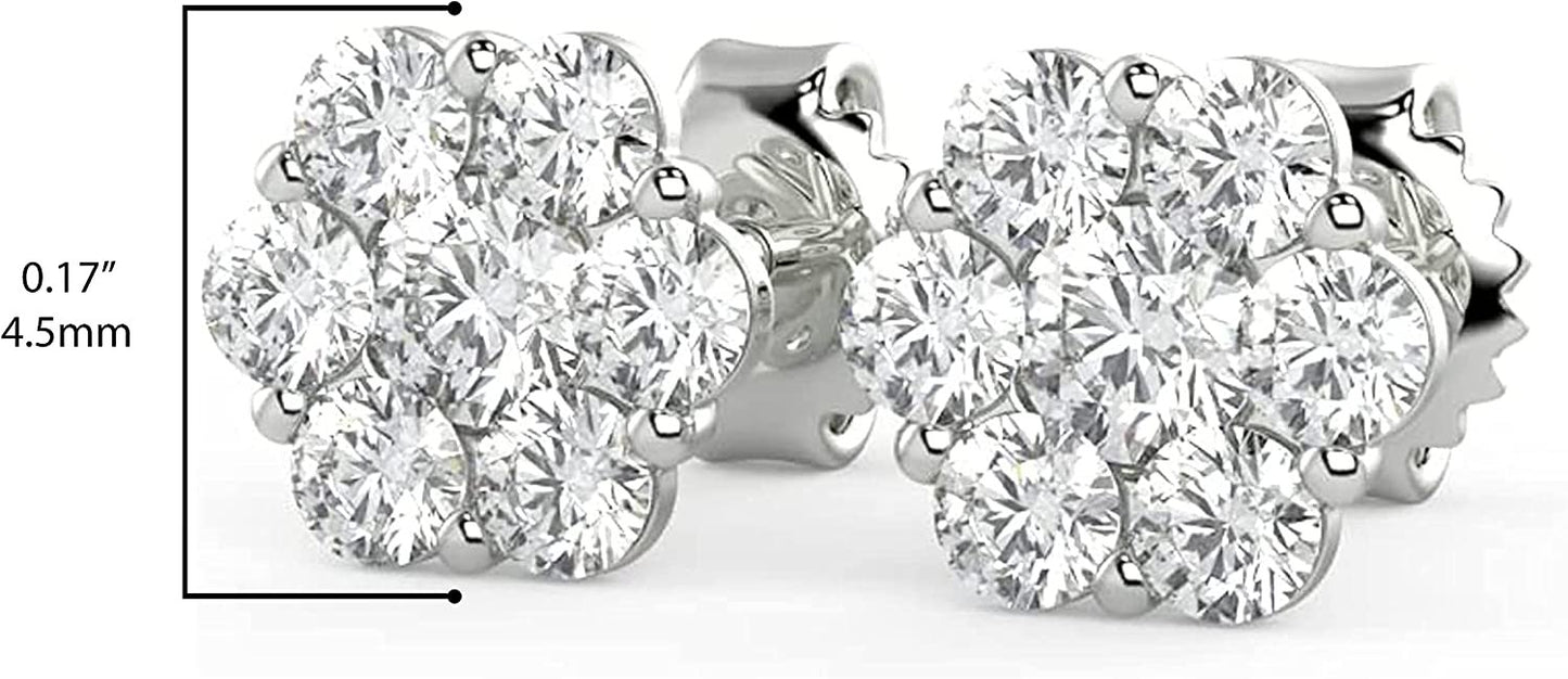 .925 Sterling Silver 1/4 Cttw Round Brilliant Lab Grown Diamond Floral Cluster Stud Earrings (G-H Color, SI1-SI2 Clarity)