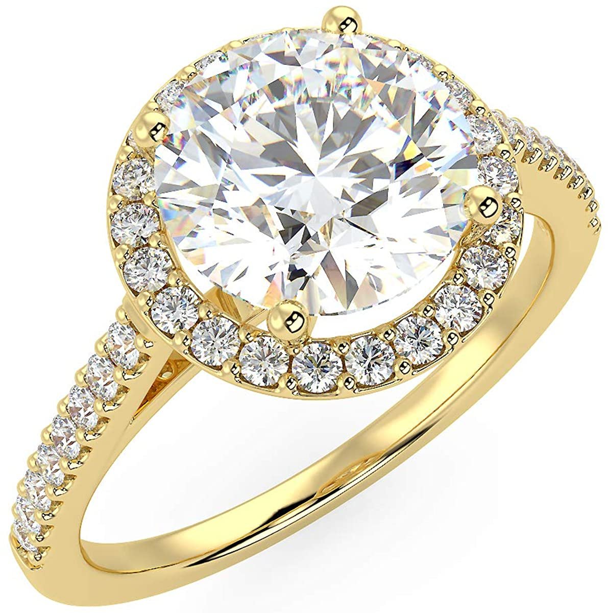 IGI Certified 14K Yellow Gold 2-1/3 Cttw Near-Colorless Round Brilliant-Cut Lab Created Diamond Halo Engagement Ring with Micro Pavé Band (Center Stone: I-J Color, VS1-VS2 Clarity) - Size 7-3/4