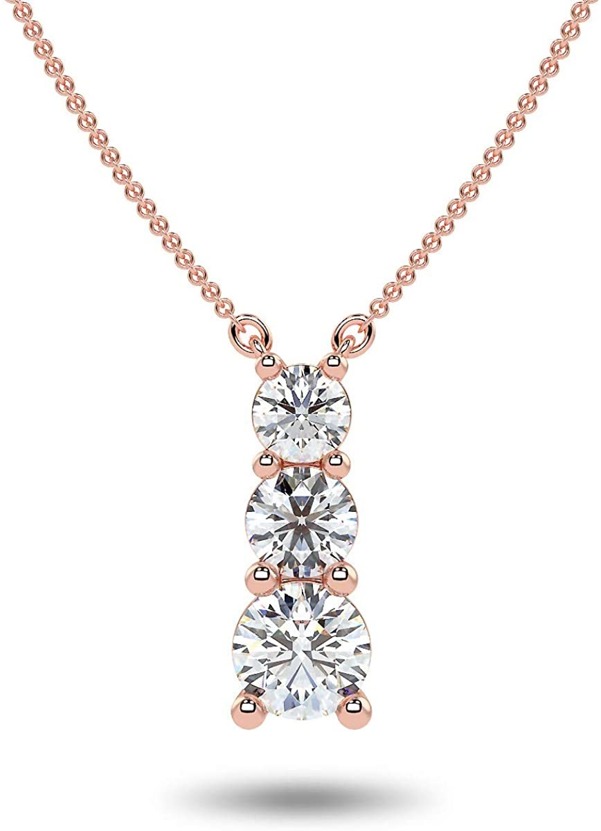 IGI Certified 14K Gold 1-1/2 Cttw Round Brilliant Cut Lab Created Diamond 3 Stone Pendant 18" Necklace (G-H Color, VS1-VS2 Clarity) - Choice of Gold Color