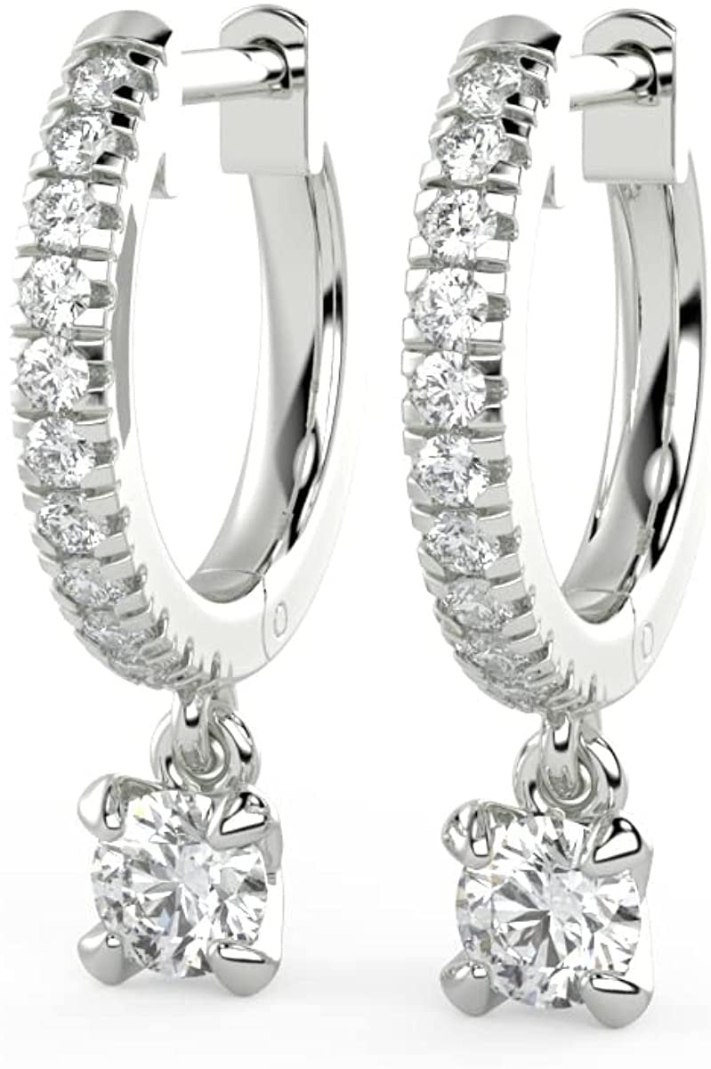 10K Gold 1/2 Cttw Lab Created Diamond 3/4" Long 4-Prong Dangle Style Huggie Earrings (G-H Color, SI1-SI2 Clarity) - Choice of Gold Color